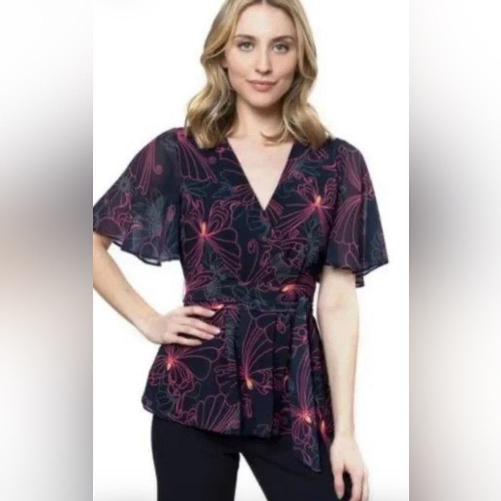 JB by Julie Brown Black and Red Floral Blouse